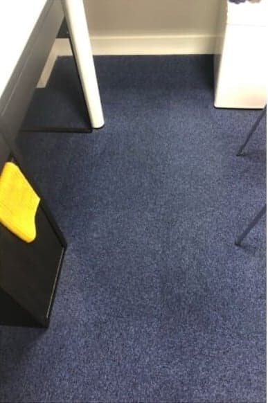 La même moquette redevenue uniforme, prête pour la journée